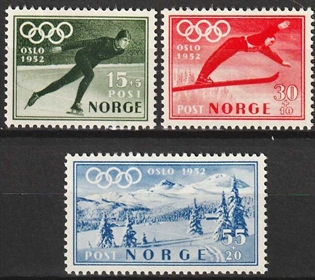 FRIMÆRKER NORGE | 1951 - AFA 381-83 - Vinter Olympiade - i komplet sæt - Ubrugt